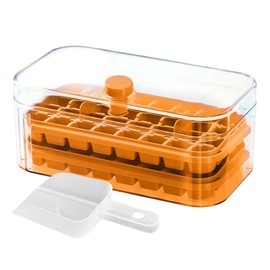 Tray with Lid and Bin | 2 Layers Ice Lattice Mold, Scoop Included | Ice Box for Freezer, Removable Ice Container for Cold Drinks