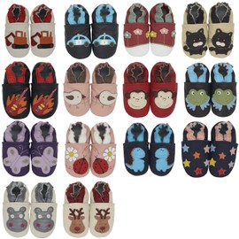 Carozoo Soft Baby Kids Leather Shoes with Soft Suede Soles. Crawling Shoes.Baby Shoes.Boys.Girls.0-6 Months to 7-8 Years, Monkey Red