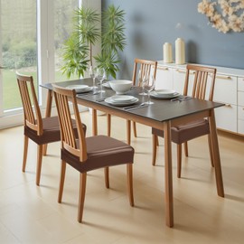 WUSOUPU Waterproof Dining Chair Seat Covers Leather Kitchen Seat Covers, Stain Resistant Stretch Chair Seat Covers for Dining Room Chairs Set of 8, Rear Covered Washable Dining Chair Covers Coffee