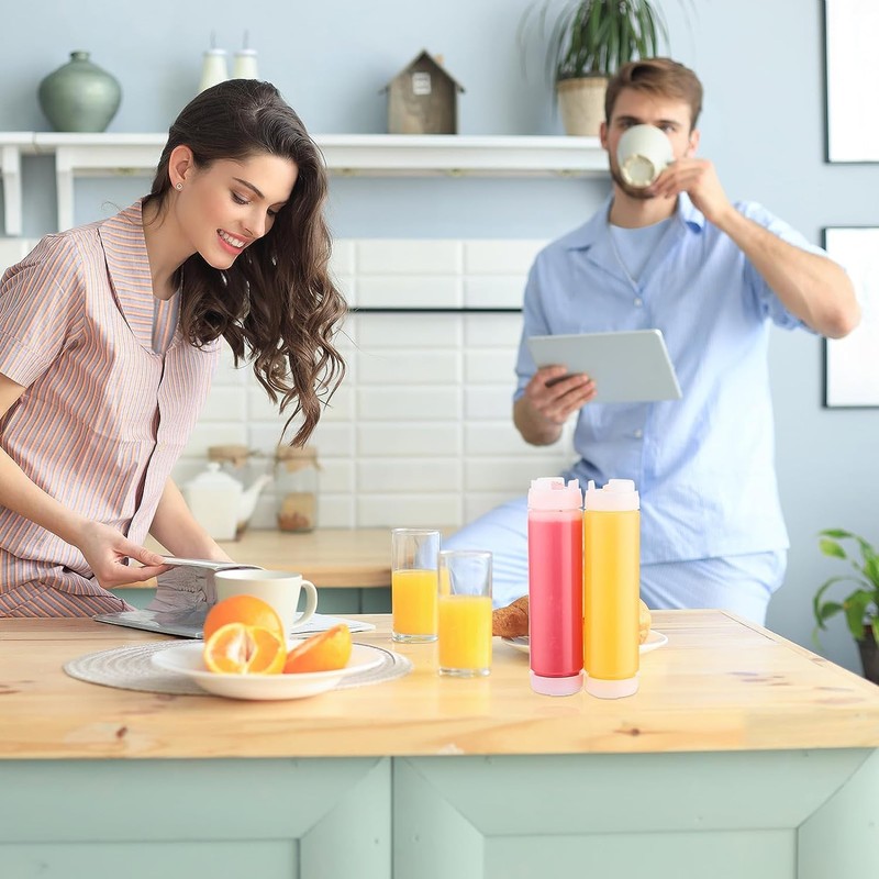 SAHENITEANA Upside Down Plastic Squeeze Bottles, Reusable Sauce Dispensers with