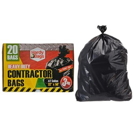Hardy Bags Contractor Trash Bags – 42 Gallon Heavy-Duty, 3 Mil Thick, 20 Count Box, Extra Strong Construction, Tear & Puncture Resistant (Contractor, Pack of 1)