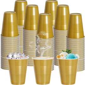 cssopenss 120 pcs 12 oz Gold plastic cups gold plastic Disposable cups gold Party Cups for drinking Tastings served Snacks Barbecues Picnics