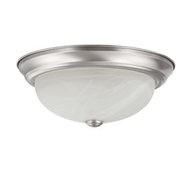 Aspen Creative 63023-09-1, 2-Light Flush Mount/Brushed Nickel Finish w/Alabaster Glass, 13" Dia., E26 Socket/60 Watts, Bulb Not Included