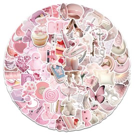 100Pcs Coquette Stickers, Pink Cute Aesthetic Stickers Vinyl Waterproof Decal for Water Bottle Guitar Phone Laptop