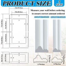 Pangda 3 Set Peel and Stick Wall Molding Kit Inner and Outer Layers Style Premade Wainscoting Panels for Interior Wall Moulding Decor Accent Wall Molding, Pre Made Wainscoting Wall Panel