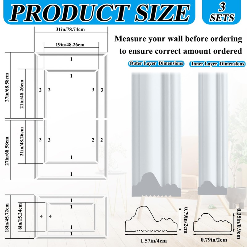 Pangda 3 Set Peel and Stick Wall Molding Kit Inner