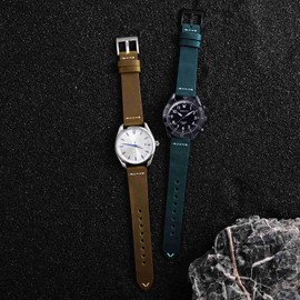 WOCCI 20mm Old-fashioned Watch Strap for Men, Top Grain Leather, Black Matte Buckle (Retro Blue)