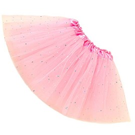 Womens Adult Sparkle Elastic 3 Layered Tulle Tutu Skirt (Pink, One Size)