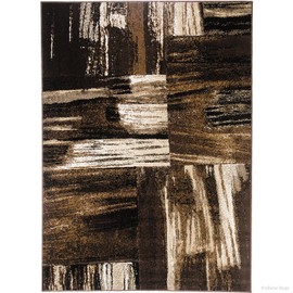 Allstar 5x7 Chocolate and Mocha Modern and Contemporary Rectangular Accent Rug with Ivory and Espresso Abstract Bidirectional Brush Design (4' 11 x 6' 11)