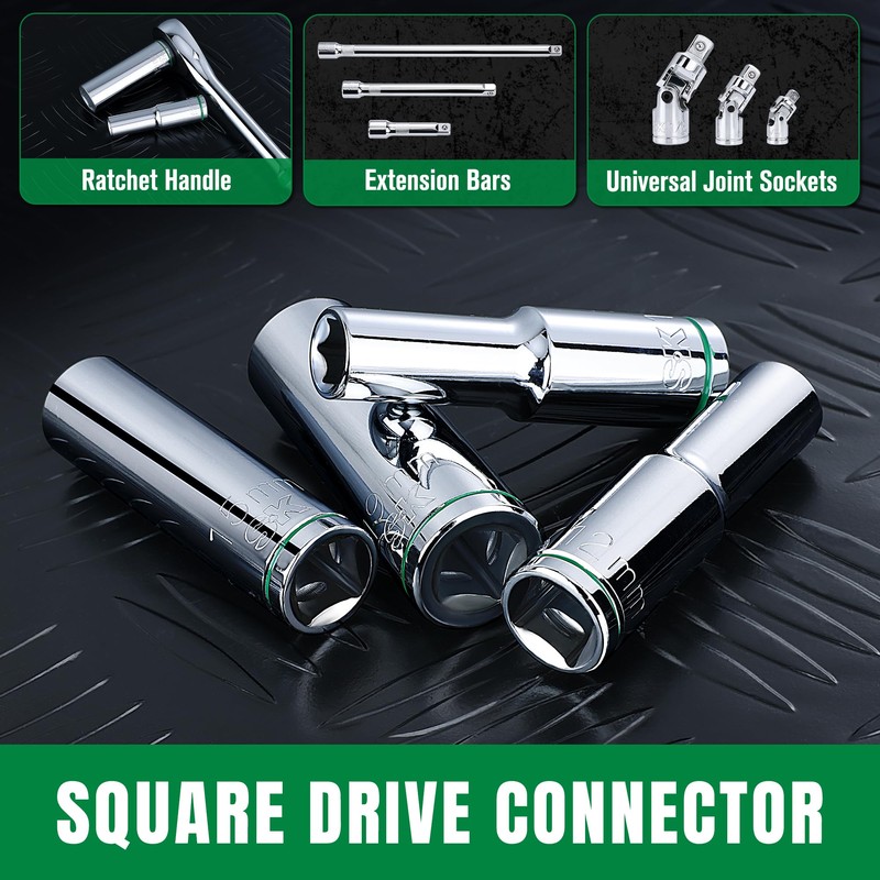 SK 1/2" Drive Socket Set, Deep Metric Sockets, 11-Piece 10-20mm,