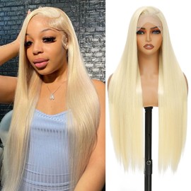 Yacurcur 13x6 Lace Frontal Wig Long Straight Wigs Pre-Plucked Hairline with Baby Hair Transparent Lace Synthetic Front Straight Wigs for Girls Daily Party Use 30 Inch (613#)