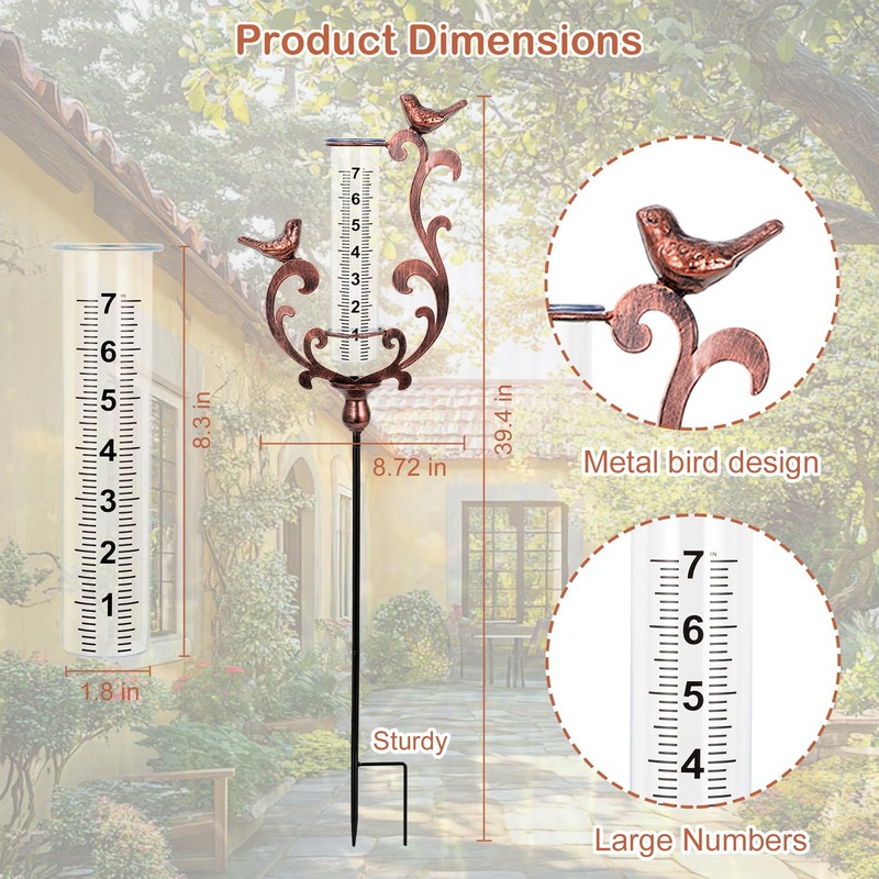 pearlstar Rain Gauge Bird Copper Rain Gauges Outdoor with Large