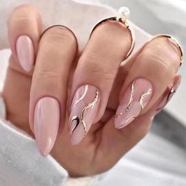 Sethexy Künstliche Nägel Mandelform Kurz Pastell Hochzeit Fingernägel Glitzer Falsche Nägel Glänzend Kunstnägel 24Stück Acryl Nägel zum Aufkleben für Frauen und Mädchen