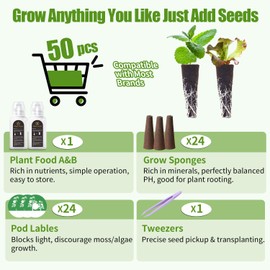 Grow Sponges and Nutrients for Hydroponics Plant Food Compatible with Aero Garden and All Brands - Seed Pods Lables and Indoor Plant Fertilizer for Indoor Garden Hydroponics Growing System