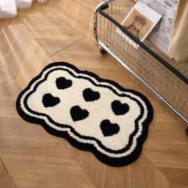 2pcs Heart Pattern Bathroom Rug Skid Water Absorbent Floor Mats Cute Washable Bathroom Mats Tub Sink Doorway Entryway