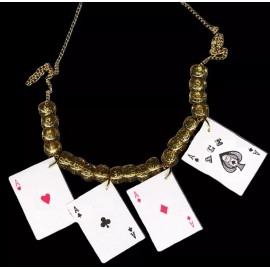 Team-Zebra Funky 4-ACES PLAYING CARDS NECKLACE-Fun Casino Poker Lucky Charm Novelty Jewelry