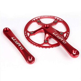 Folding Bike Square Bicycle Crank Crankset BCD130 Single 45/47/53/56/58T Chainwheel Aluminum Alloy Crankset (Red, 56T)