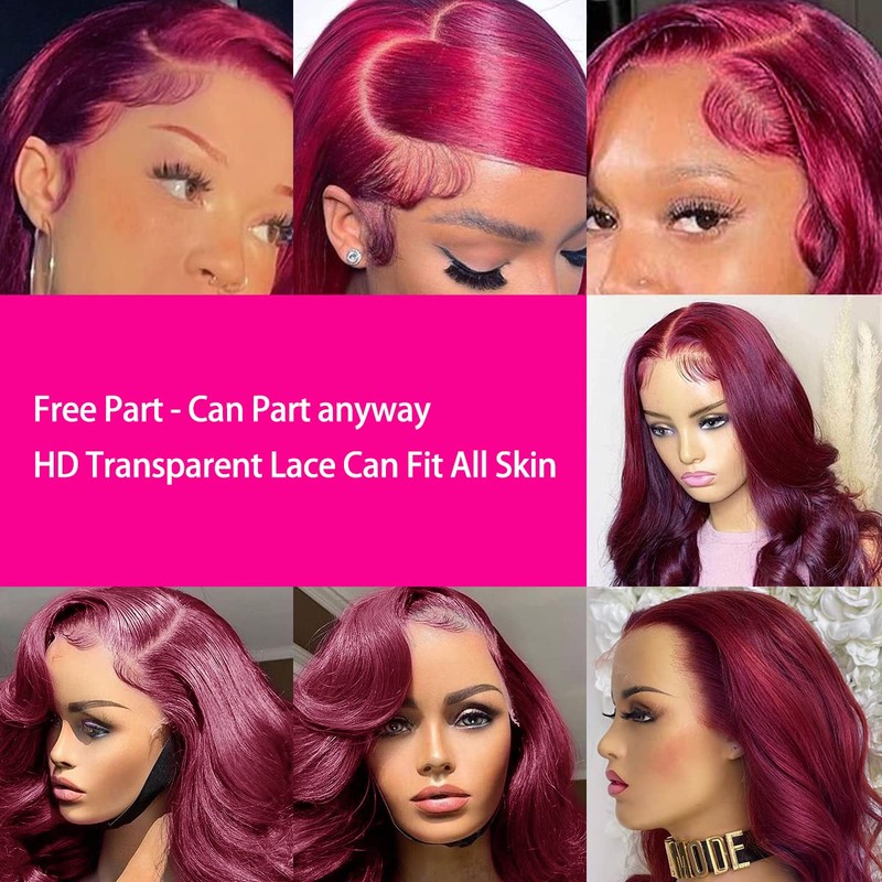 QNQZ 30 Inch Burgundy Lace Front Wigs Human Hair 13x4