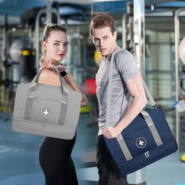 FANDARE Sports Bag Travel Bag Shoulder Bag Hand Luggage Weekender Backpack Women Men for Overnight Beach Handbag Cosmetic Bag Outdoor Camping Swimming Training with Shoes Compartment, Blue A, l