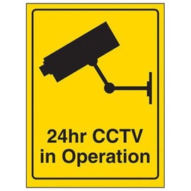 V Safety 6E073AN-RY 24H CCTV Camera in Operation Sign, 150 mm x 200 mm, Rigid Plastic, Black, 150 mm x 200 mm