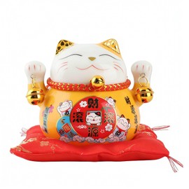 Money Cat Lucky Cat Statue, 4.5in Cat Piggy Bank Ceramic Fortune Cat Miniature Lucky Cat Figurine Maneki Neko Lucky Money Cat Figurines Feng Shui Decor for Home Office