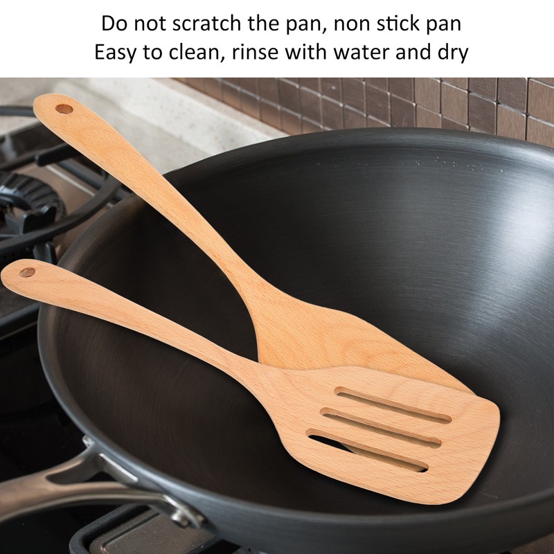 2Pcs Wooden Spatula Heat Resistant Light Weight Kitchen Cooking Utensils