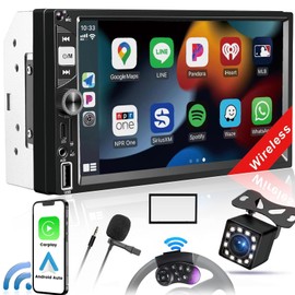 Double Din Car Stereo,Dykucic 7 Inch Wireless Carplay Car Stereo with Apple CarPlay & Android Auto,Touchscreen with Backup Camera FM Bluetooth Multimedia Player Car Radio