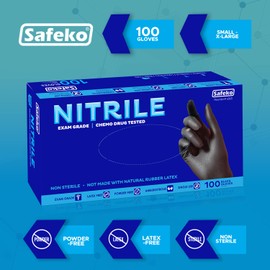 SAFEKO Black Nitrile - Disposable Powder & Latex Free Gloves Medium (100/Box)-6141BX