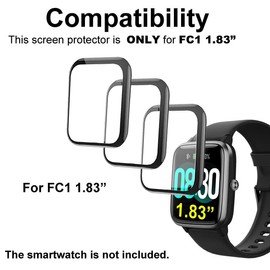smaate Compatible with GRV FC1 1.83” Smartwatch, 3D Screen Protectors, 3 Piece, Full Coverage, Anti-shatter
