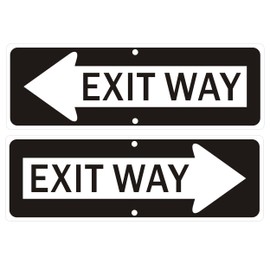 Exit Way Directional Signs, 18x6 Inches, Black and White, Left and Right Arrows, Reflective Aluminum, 2-Pack