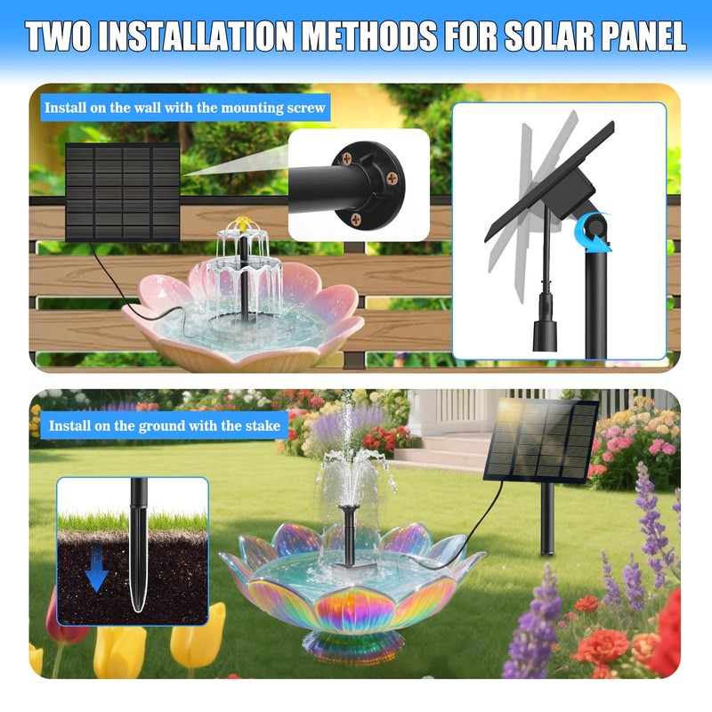 Solar Water Fountain for Bird Bath Upgrade Solar Panel Adjustable