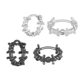 Sacina Set of Silver-tone-tone and Black Barbed Wire Hoop Earrings, Grunge Earrings, Emo Earrings, Punk Earrings, Y2k Earrings, Gothic Earrings, Christmas Jewelry Gift for Women