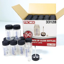 Touch Up Paint Bottles 50ml / 2oz (Box of 50) – With Child Safety Lids, Mixing Balls, Gradient Markings & Brushes – Solvent-Resistant PET – Car Paint Chip Repair & Scratch Fix Containers (50 Bottles)