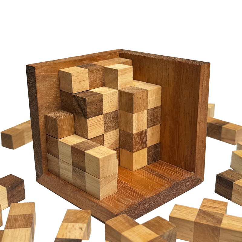 3D Cube Wooden Puzzle, brain-teaser IQ games