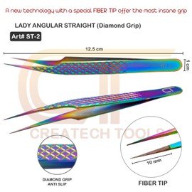 2-PCs Eyelash Tweezers Set with Fiber Tip – Lash Tweezers for Extensions, Straight, Curved, Individual, Russian Volume, Isolation – Stainless Steel Rainbow (2-PCs Straight)