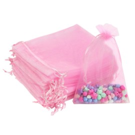 TKYPZY 50 Pcs Drawstring Organza Bags Jewelry Bags with Drawstring Pink Mesh Bag for Wedding Favor Party Favor Sheer Bag for Christmas Gift Small Makeup Pouches (Pink)
