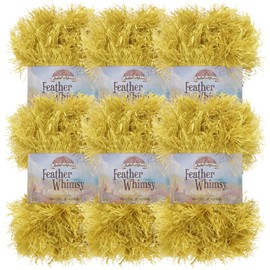 JubileeYarn Feather Whimsy Eyelash Yarn - 50g/Skein Fine Polyester Fur - Honey Gold - 6 Skeins