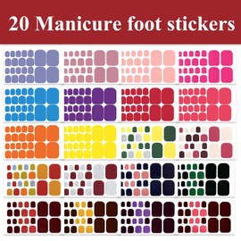 WOKOTO 20 Sheets 440 Pieces Toe Nail Polish Stickers Full Nail Wraps for Women, Solid Color Gel Nail Polish Strips for Toe Nails, Nail Color Strips for Women Stick On Nails Art Stickers