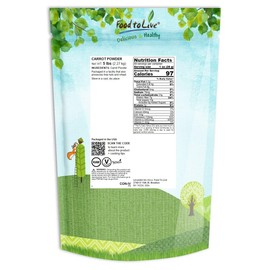 Food to Live Carrot Powder, 5 Pounds - Ground Raw Dried Roots, Vegan, Bulk, Great for Baking, Juices, Smoothies, Shakes, and Instant Breakfast Drinks. Good Source of Dietary Fiber, and Vitamin A