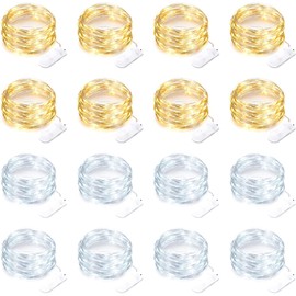 16 Pack 30 Led Fairy Lights Battery Operated String 10 Feet Waterproof Twinkle Mason Jar Silver Wire Firefly for Christmas Party W+wt