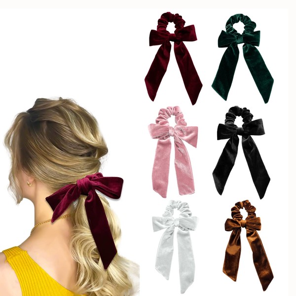 6Pcs Velvet Hair Scrunchies 2 in 1 Hair Bows Elastics Hair Bands Scrunchy Hair Rope Bowknot Ties Ponytail Holder Accessories Suitable Thin or Thick Hair for Women & Girls title, Valentines Day for Girlfriend