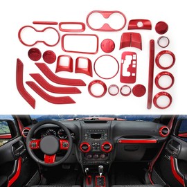 Kit de Accesorios de Decoración Interior de Coche 28 Piezas para JK JKU 2 Puertas 4 Puertas 2011-2018 Cubiertas de Manija de Puerta Interior Embellecedor de Volante Cubierta Kit de molduras interiores
