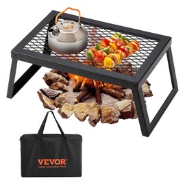 VEVOR Folding Campfire Grill, 18" Portable Camping Grates Over Fire Pit, Heavy Duty Steel Mesh Grate, Camp Fire Cooking Equipment with Legs Carrying Bag, Grilling Rack for Outdoor Open Flame Cooking