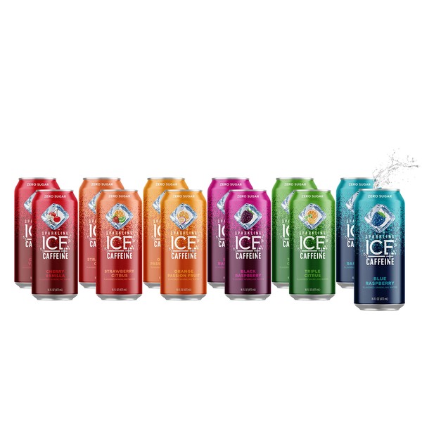 Sparkling ICE +Caffeine Sparkling Water | All Flavor Variety Pack (Sampler) - 16 fl oz Cans, Naturally Flavored Sparkling Water with Antioxidants & Vitamins | Pack Of 12