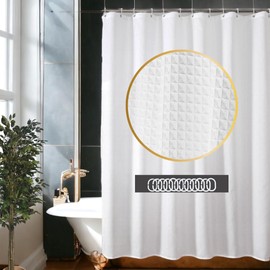 Vorgato Luxury - Fabric Shower Curtains - Waffle Shower Curtain - Hotel Quality - Cloth Shower Curtain- with 12 Hooks 72in x 72in