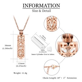 Cremation Jewellery Urn Necklace for Ashes Pendant with Hollow Glass Vial Cylinder Cremation Keepsake Memorial Lockets Ash Holder for Women Men Pet, Stainless Steel, No gemstone.