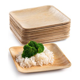 brheez Bamboo Plates from Palm Leaf 8 in Party Plates [50 Pack] Eco Friendly Compostable & Biodegradable – Disposable Plates Heavy Duty and More Environmentally Friendly than Paper Plates