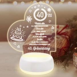 Birthday Gifts for 40th Birthday Women Men Acrylic Night Light Decoration Gifts LED Lamp Night Light Gifts for Father Mother Friends Husband Wife Mother's Day Gifts Christmas Gifts