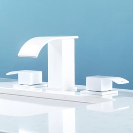 GAGALIFE Waterfall Bathroom Faucets for Sink 3 Hole - Modern Bathroom Faucet with Pop-up Drain, 8 Inch Widespread Bathroom Sink Faucet 2-Handles, White Vanity Faucet with Supply Lines