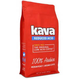 Kava Low Acid Neutralized Ground Coffee – Medium Roast Arabica, Smooth Flavor, 12 Ounce Bag (Pack of 1)